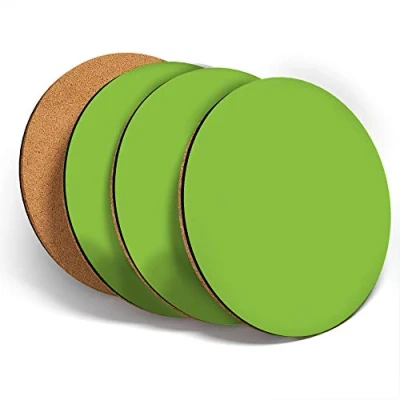 Image of Destination Vinyl ltd Great Coasters (Set of 4) Round Bright Lime Green Colour Block Drink Glossy Coasters/Tabletop Protection for Any Table Type #44454