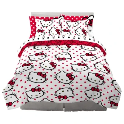Image of Franco Comforter and Sheet Set, Microfiber, Red Hello Kitty, 7 Piece Queen Size