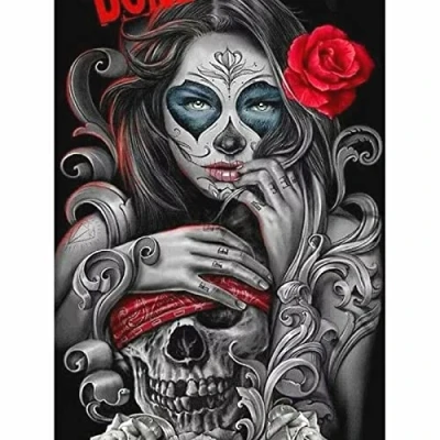 Image of 5D Diamond Painting Kit, DIY Skull Girl Cross Stitch, Paintings Kit for Adults, Crystal Rhinestone Embroidery Home Wall Decor(30x40cm)