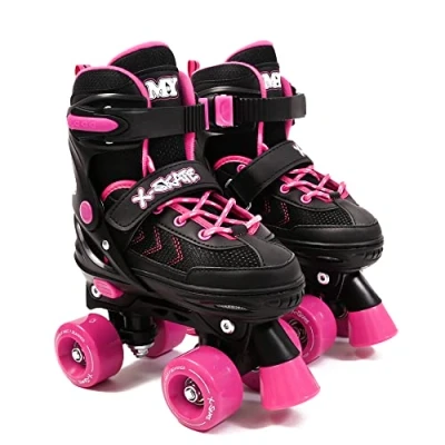 Image of M.Y X Skate Adjustable Pink Quad Roller Skates with Built In Adjusters Kids Boots for Boys &amp; Girls Medium