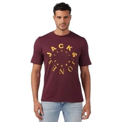 Image of JACK &amp; JONES Men&#039;s Jjwarrior Tee SS Crew Neck T Shirt, Port Royale/Print: Big, XL