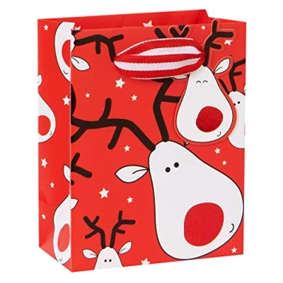 Image of Rudolph Reindeer Selfie Christmas Small Gift Bag Red Xmas Giftbag