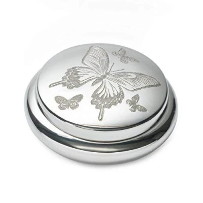Image of Wentworth Pewter Buttterfly Round Trinket Box, Pill Gift diameter:85mmH:35mm