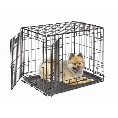 Image of MidWest Homes for Pets Newly Enhanced Doule Door iCrate 60.96 cm (24 Inch) Long Dog Crate, Includes Leak Proof Pan, Floor Protecting Feet, Divider Panel &amp; New Patented Features, Black, Model 1524
