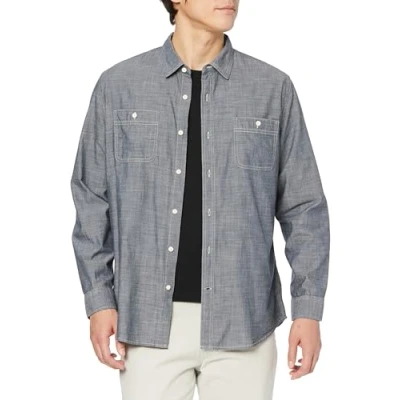 Image of Amazon Essentials Men&#039;s Regular Fit Long Sleeve Chambray Shirt, Grey, XL