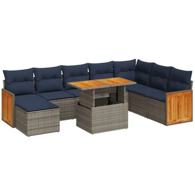 Image of Vidaxl 11 Piece Garden Sofa Set with Cushions Grey Poly Rattan Acacia
