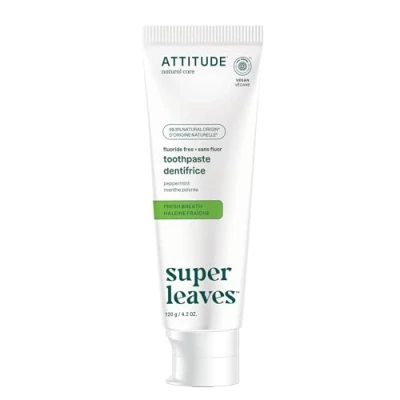 Image of ATTITUDE Fluoride Free Toothpaste, Plant and Mineral Based Ingredients, Vegan, Sugar Free, Fresh Breath, Peppermint, 120 Grams