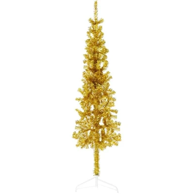 Image of vidaXL Slim Artificial Half Christmas Tree with Stand Gold 150 cm