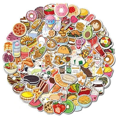Image of Cute Food Stickers, Lovely Waterproof Vinyl Graffiti Decals for Laptop Water Bottle Skateboard Bike Car Helmet Travel Luggage Guitar Phone Case Scrapbook Party [100PCS]