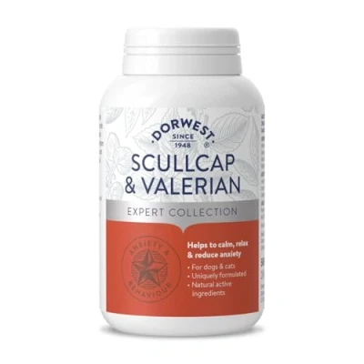 Image of DORWEST HERBS Scullcap &amp; Valerian Calming Tablets for Dogs and Cats, 500 Tablets, Natural Dog Supplements Stress Anxiety Relief Sugar Free, Non Drowsy, Light Yellow Tablet, 14DOR018