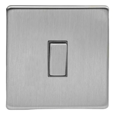 Image of Varilight 1 Gang 20A Double Pole Rocker Switch In Brushed Steel