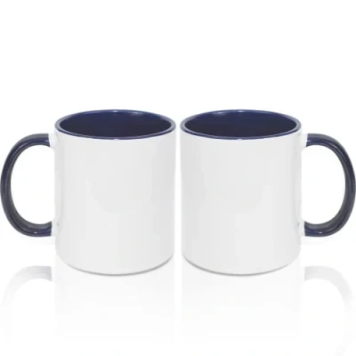 Image of MR.R 11oz Sublimation Blank Coffee Mugs,Cup White Mug Cup with Dark Blue Color Inner and Handle,Set of 2