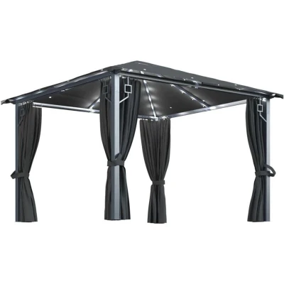 Image of vidaXL Gazebo with Curtain&amp;LED String Lights 3x3 m Anthracite Aluminium