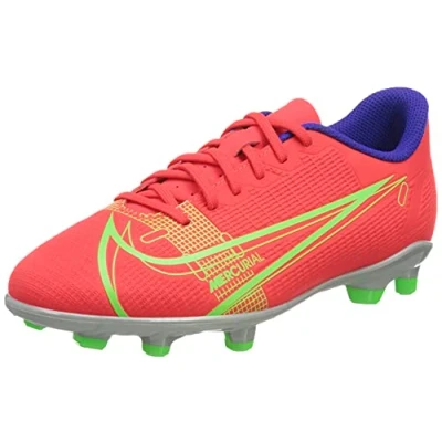 Image of Nike Jr Vapor 14 Fg/Mg Soccer Shoe, BRT Crimson MTLC Silver Indigo Burst White Rage Green, 4.5 UK