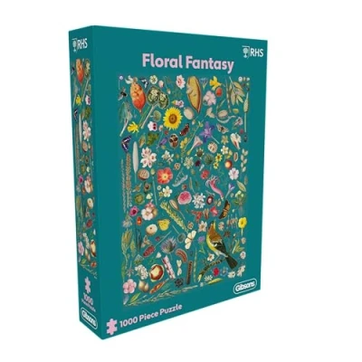 Image of Gibsons RHS Floral Fantasy 1000 Piece Jigsaw Puzzle Beautiful Colourful Artwork Magic of Nature Plants Insect Sustainable for Adults Teens Premium 100% Recycled Board Great Gift Games