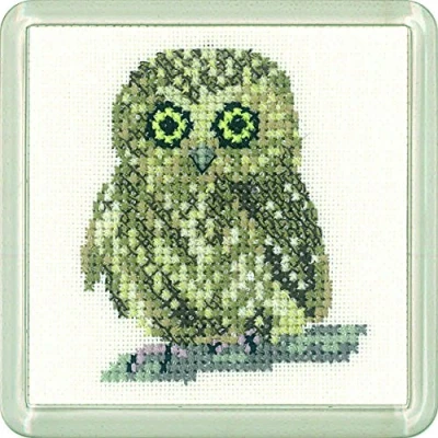 Image of Heritage Counted Cross Stitch Kit Aida Owl (A) CFOW1193 A Coaster Size 7.5 x cm