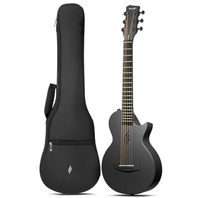 Image of Acoustic Guitar Nova Go Mini Carbon Fiber 1/4 Size Black Travel Acustica Guitarra for Kids Adults Beginner Boys Girls Starter Set Party Birthday Christmas Gifts