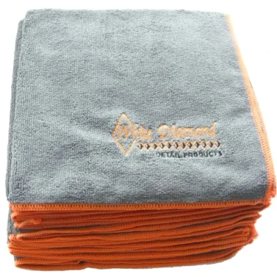 Image of WHITE DIAMOND Detail Products Embroidered Microfibre Cloths Pack of 10 with FREE NEXT DAY UK DELIVERY