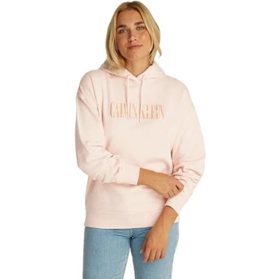 Image of Calvin Klein Jeans Varsity Hoodie Sweatshirt, Women&#039;s, Size: Medium, Silver peony