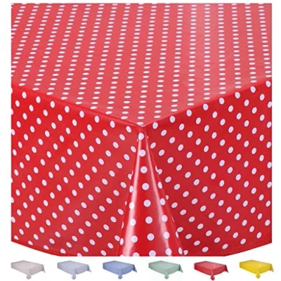 Image of Home Direct Rectangular Oilcloth PVC Wipe Clean Tablecloth 140cm x 180cm 55x70 Small Polka Dot Red