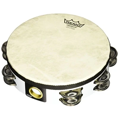 Image of Remo Tambourine, Pretuned, 8&quot; Diameter, 8 Pairs Jingles x 2 Rows, QUADURA® White