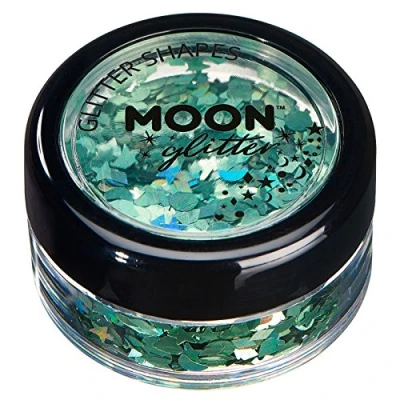 Image of Holographic Glitter Shapes by Moon Green Cosmetic Festival Makeup for Face, Body, Nails, Hair, Lips 3g