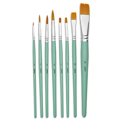 Image of Pebeo Synthetic Fiber Brushes for Crafts, Flat &amp; Round Brushes, Set of 8 (Flat 2/4/10/18, 0/4/6/8), FSC Certified, Short Axis