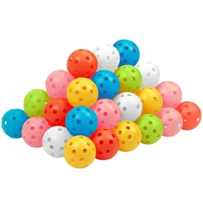 Image of THIODOON Practice Golf Training Balls Limited Flight 40 mm Hollow Plastic Coloured Airflow for Swing Driving Range Home Use Indoor 48 Pack (Mixed Colour, Pieces)