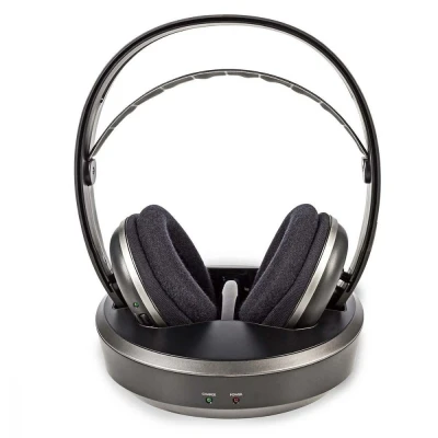 Image of Wireless TV Headphones, 2.4GHz RF Digital Rechargeable Over Ear Earphones, 100m Distance Transmitter Charging Dock, Grey