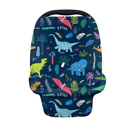 Image of Binienty Stretchy Baby Carseat Covers for Boys Girls, Infants Car Canopies, All Weather, Cartoon Dinosaur Pattern, Shower Gifts