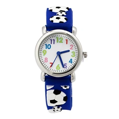 Image of ele ELEOPTION Children&#039;s Watch Waterproof 3D Cute Cartoon Round Dial Silicone Rubber Band Quartz Wrist Xmas Gift for Little Girls Boy Kids Children Environmental Friendly Football, Blue