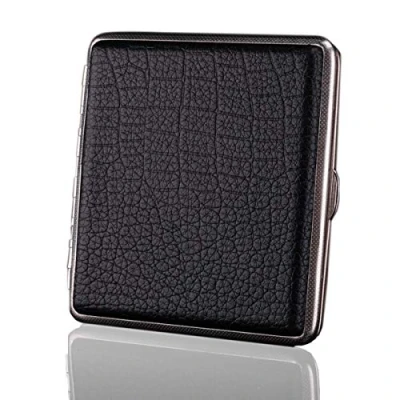 Image of Cigarette Case,YMWALK Leather Case Holder Metal Frame Can Holds 20Pcs Cigarettes(Black)