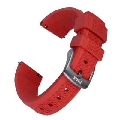 Image of Max Summit Fluororubber (FKM) Rubber Watch Strap with Loop Holder Lock Ring 20mm 22mm (20mm, Red)