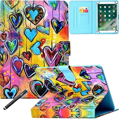 Image of Universal Case for 6.5 7.5 Inch Tablet, Newshine PU Leather Stand Folio Samsung Galaxy Tab 7.0, Amazon Kindle Fire 7 (2015/2017) and All 7.5&quot; Tablet Models Blue Heart