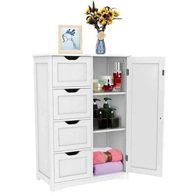 Image of Xample® White Wooden 4 Drawer 2 Shelves Bathroom Storage Cupboard Cabinet With one Door