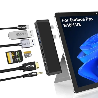 Image of Surface Pro 9 USB Hub Docking Station, 11 Adapter with 4K HDMI, C Thunderbolt 4(8K Video+ Data+PD), 2 3.0, SD/TF Card Slot, 3.5mm Audio, for Microsoft 9/10/11/X