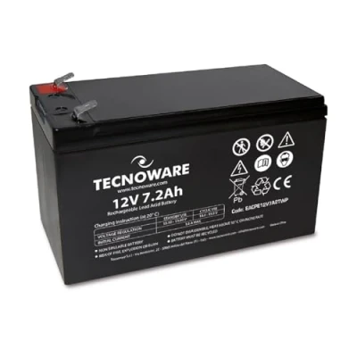 Image of Tecnoware Power Systems 12V Charge 7.2 Ah Lead Acid Sealed Battery, for UPS, Video Surveillance and Alarm Systems, 2.5 Inch Faston Connection, Long Lasting, No Maintenance, Bianco, Size