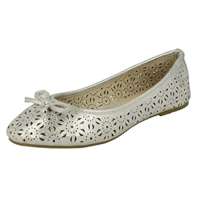 Image of Spot On Ladies Slip Ballerina Shoes F80037 Silver Synthetic UK Size 8 EU 41 US 10