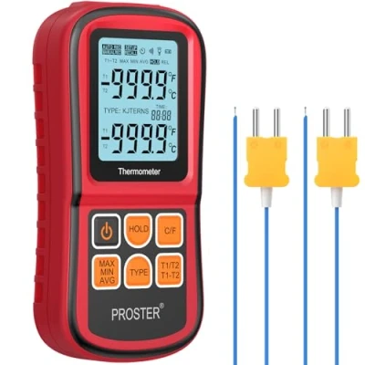 Image of Proster Digital Thermometer Dual Channel Thermocouple with Two K type Thermocouples Temperature Meter Gauge LED Backlight for K/J/T/E/R/S/N