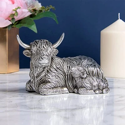 Image of The Leonardo Collection Reflections Silver Cow &amp; Baby S Figurine For Home Office Decor Ornaments Gift Women Men Beautiful Indoor Outdoor Living Room