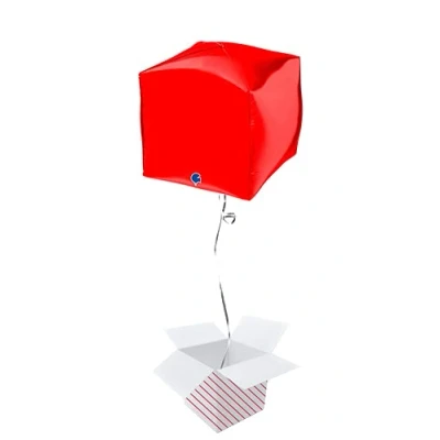 Image of Red 4D Square Shape Foil Helium Balloon Inflated in a Box