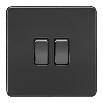 Image of KnightsBridge Screwless 10AX 2G 2 Way Switch Matt black with rockers