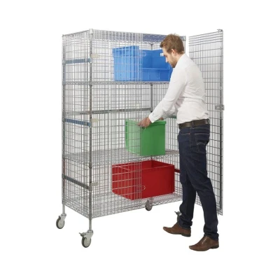 Image of Security Trolley; Swivel (x2 Braked) Castors; Wire Mesh; 350kg; Silver