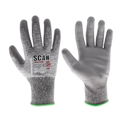 Image of Scan Cut Resistant Level D Gloves, PU Palm, Conforms to EN 388, Size XL