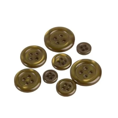 Image of Pack of 3 Round Buttons 4 Holes Khaki Green Size 15mm