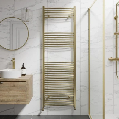 Image of DuraTherm Curved Heated Towel Radiator Brushed Brass 1800 x 600mm