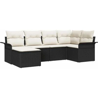 Image of vidaXL 6 Piece Garden Sofa Set with Cushions Black Poly Rattan