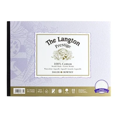 Image of Daler Rowney The Langton Prestige Rough 300gsm 14 x 10in Watercolour Paper Pad, Glued 1 Side, 12 Natural White Sheets, Ideal for Professional Artists &amp; Students