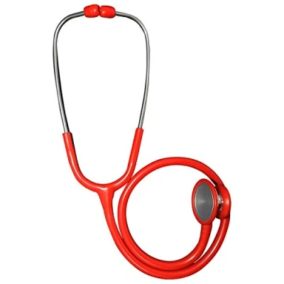 Image of Deluxe Stainless Steel Dual Head Large Bell Cardiology High Accuracy Stethoscope + Foam Lined Carry Case Spares Box Red