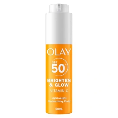 Image of Olay Vitamin C Brighten &amp; Glow 3in1 Moisturising Fluid SPF50+ Hydrating Skincare Moisturiser and Primer with Niacinamide, Provides Hydration, Glow, UV Protection, Helps Correct Dark Spots, 50ml